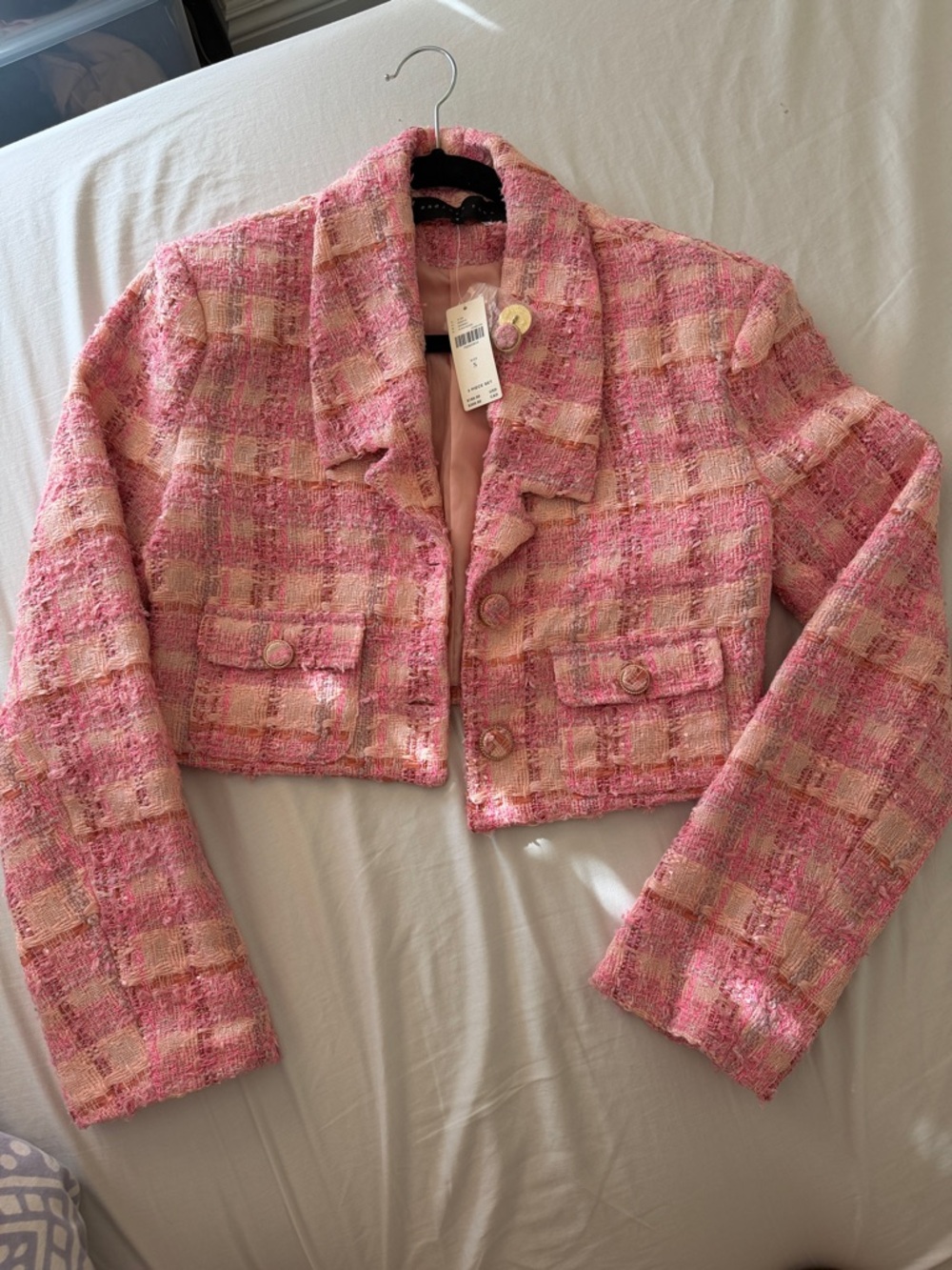 Endless Rose Pink Tweed Cropped Blazer
